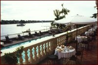 Tables with view on the River & Swimming pool